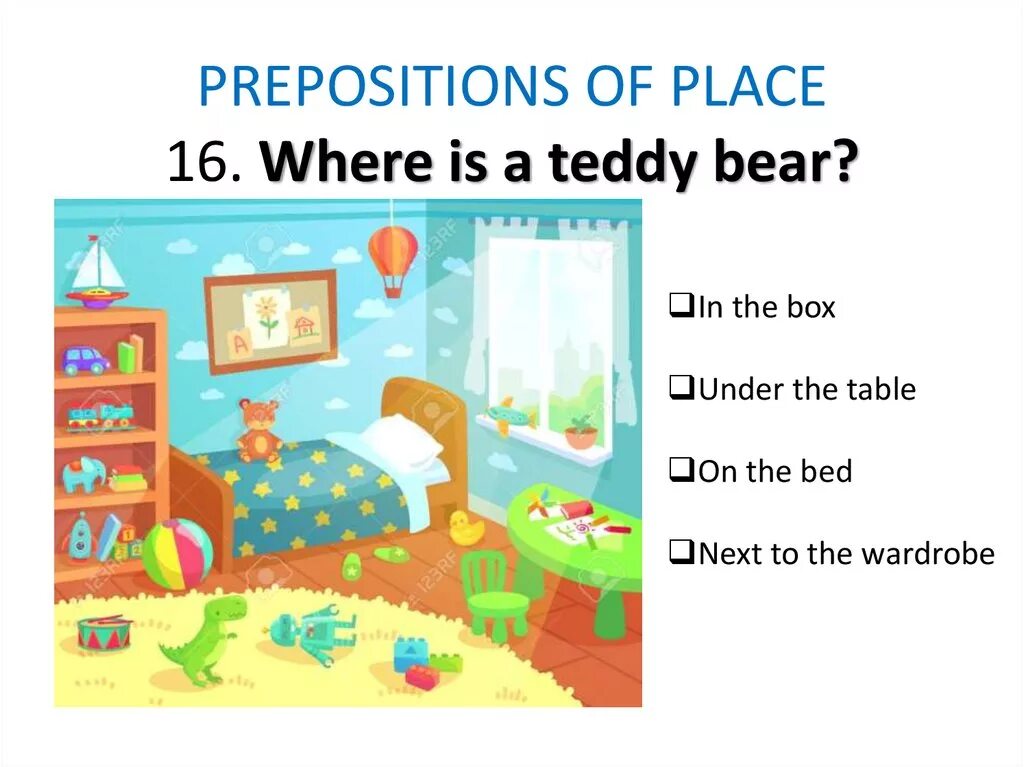 Prepositions of place презентация. Prepositions of place описать картинку. Where is prepositions of place. In on under описание картинки. Where is the teddy