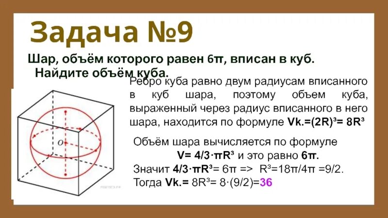 Радиус шара вписанного в куб равен 2. Объем шара вписанного в куб равен. Объем Куба вписанного в шар. Объем вписанного Куба.