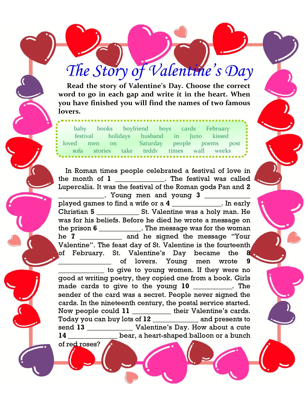 St Valentine's Day History. Valentine s wordwall