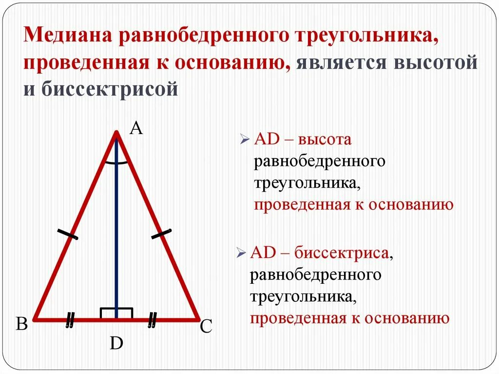 Свойство Медианы равнобедренного треугольника 7 класс. Чертеж равнобедренного треугольника с медианой. Свойства равнобедренного треугольника чертеж. Высота равнобедренного треугольника формула. Свойства биссектрисы равностороннего