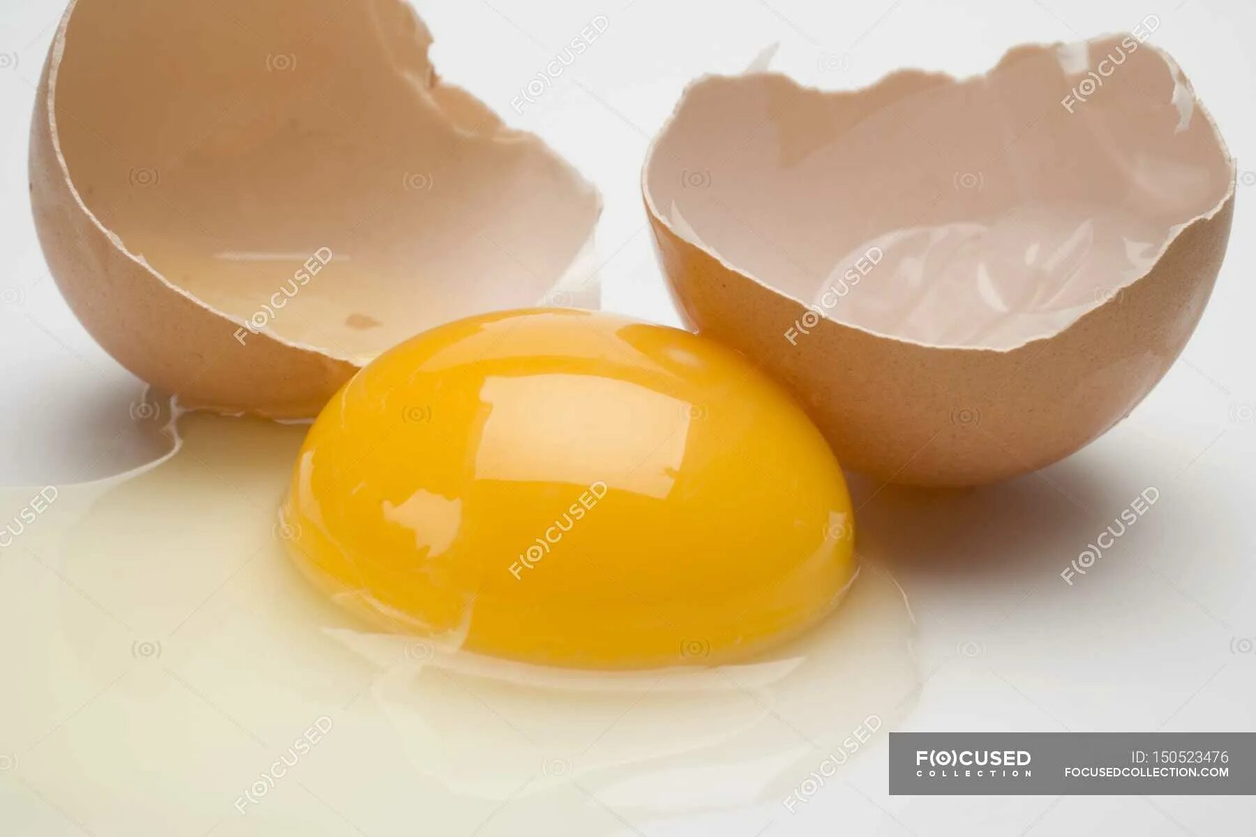 Разбитое яйцо. Треснутое яйцо. Мягкое яйцо. Разбитое яйцо на белом фоне.