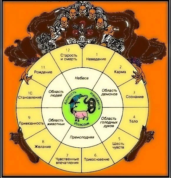 Почему год кармы. Колесо Сансары. Колесо Сансары схема. Сансара буддизм. Цепь взаимозависимого происхождения.