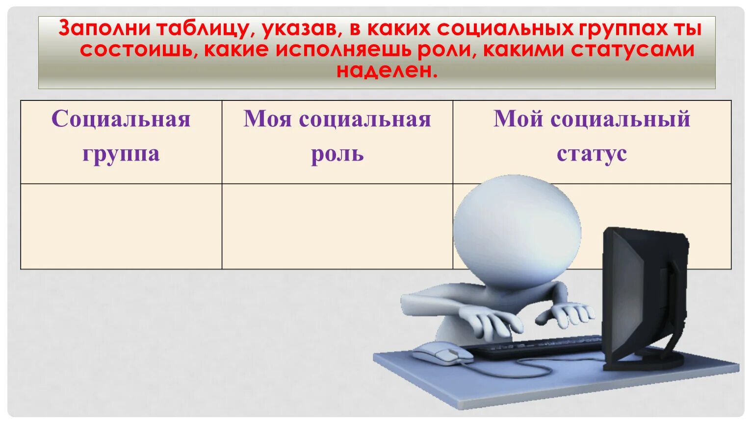 Таблица в каких социальных группах ты состоишь. Социальные статусы и роли в группе. Заполни таблицу указав в каких социальных группах ты состоишь. Таблица социальная группа моя социальная роль мой социальный статус.