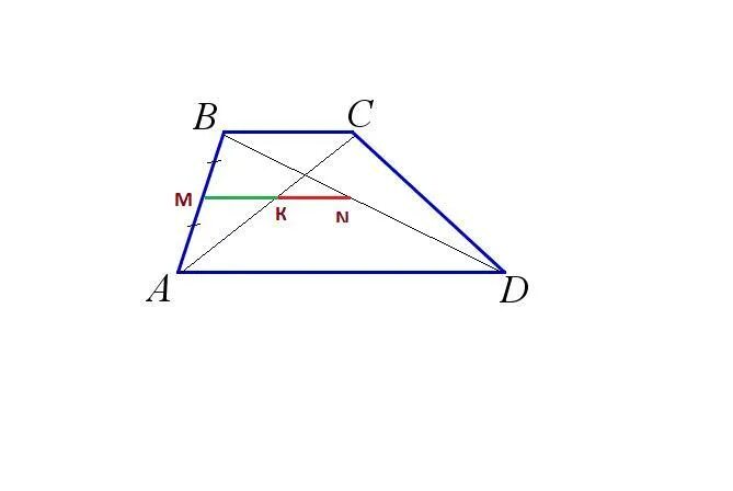 Основание трапеции равны 6 и 16. Отрезка, соединяющего середины диагоналей трапеции.. Отрезок соединяющий середины диагоналей трапеции. Отрезок соединяющий диагонали трапеции. Отрезок между серединами диагоналей трапеции.