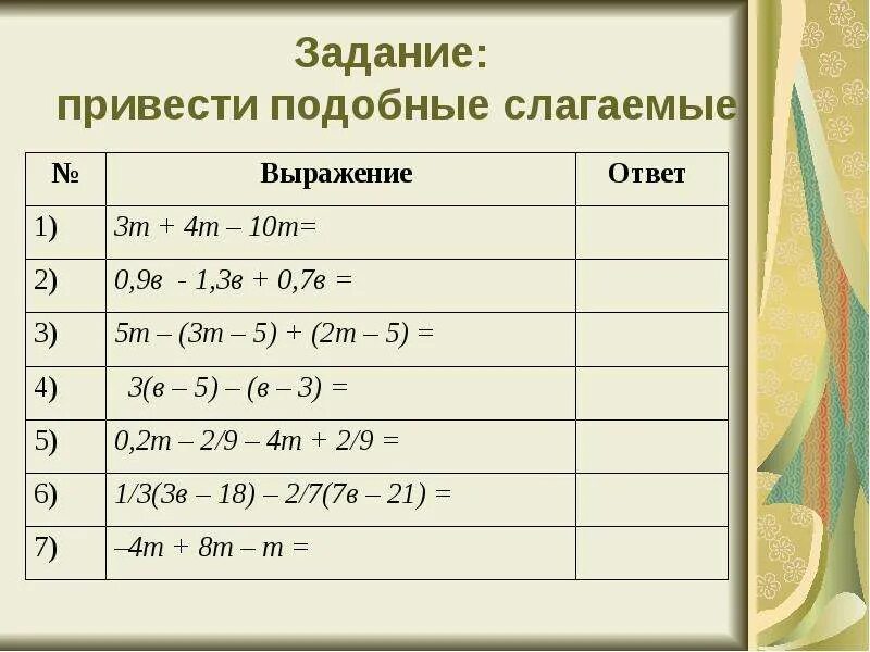 Упростите выражения приводя подобные слагаемые. Подобные слагаемые. Привести подобные слагаемые. Примеры подобных слагаемых. Подобные слагаемые уравнения.