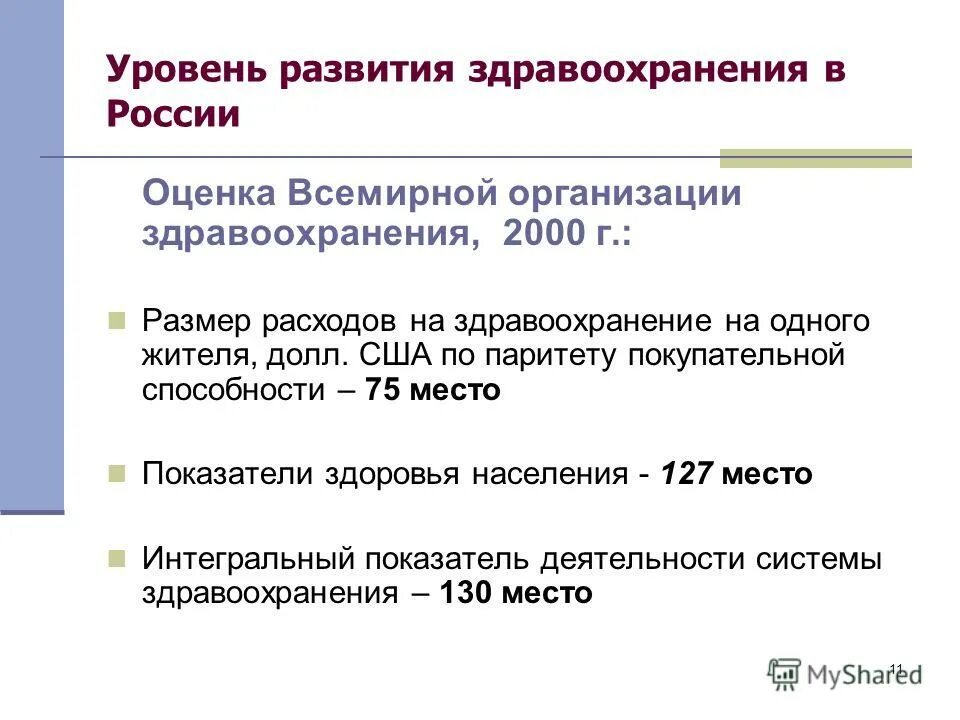 Уровень здравоохранения в россии