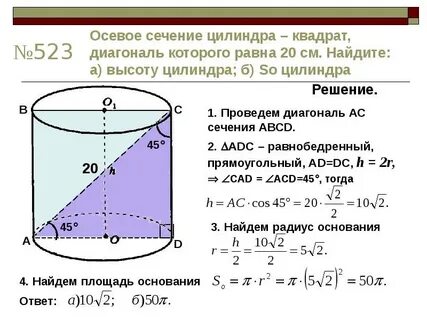 Прямоугольное сечение цилиндра