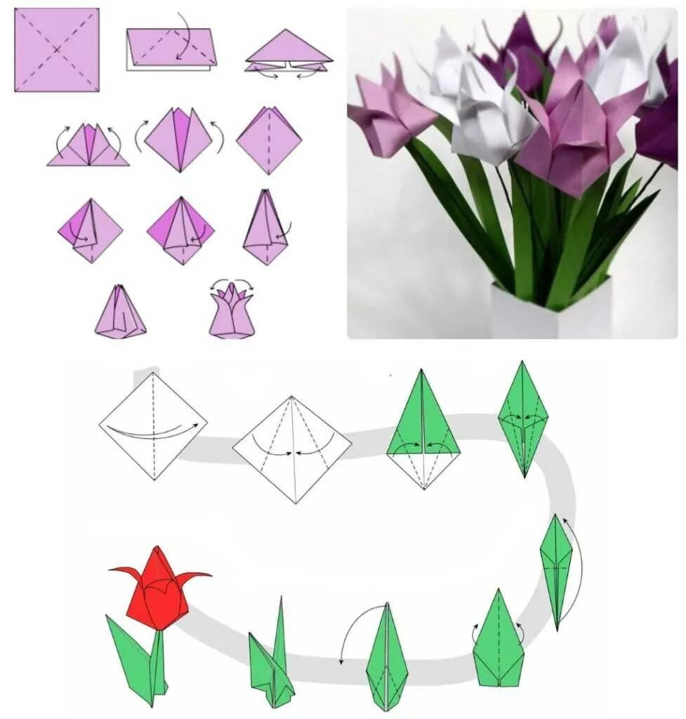 Оригами из бумаги тюльпаны поэтапно своими руками. Оригами тюльпан пошагово для начинающих. Оригами цветок тюльпан. Тюльпан из бумаги оригами пошагово. Тюльпаны из бумаги легкие для детей