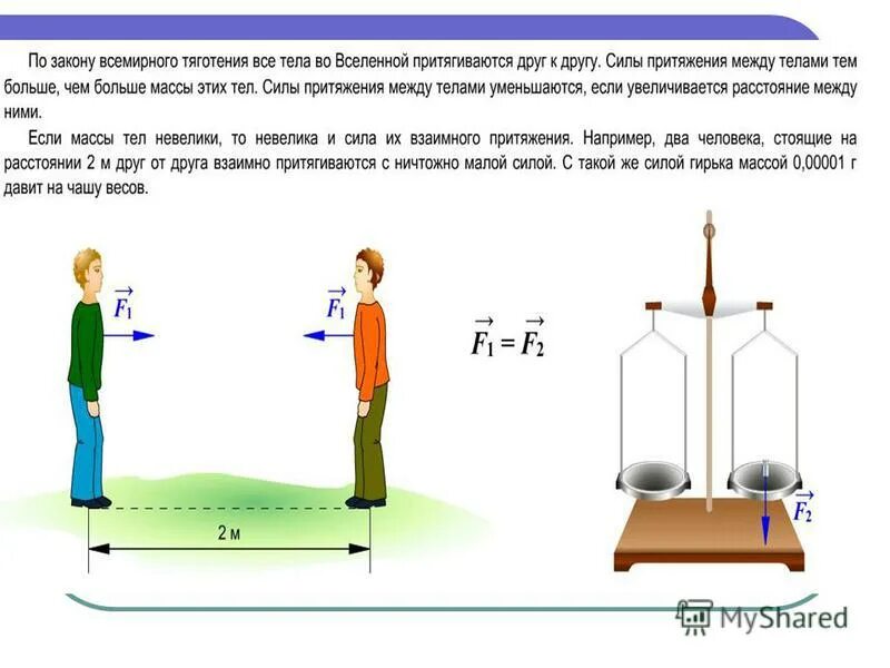 Какому телу приложен вес тела. Два тела притягиваются друг к другу с силой. Сила притяжения между телами тем больше чем. Если тел невелики. Тела малой массы притягиваются.