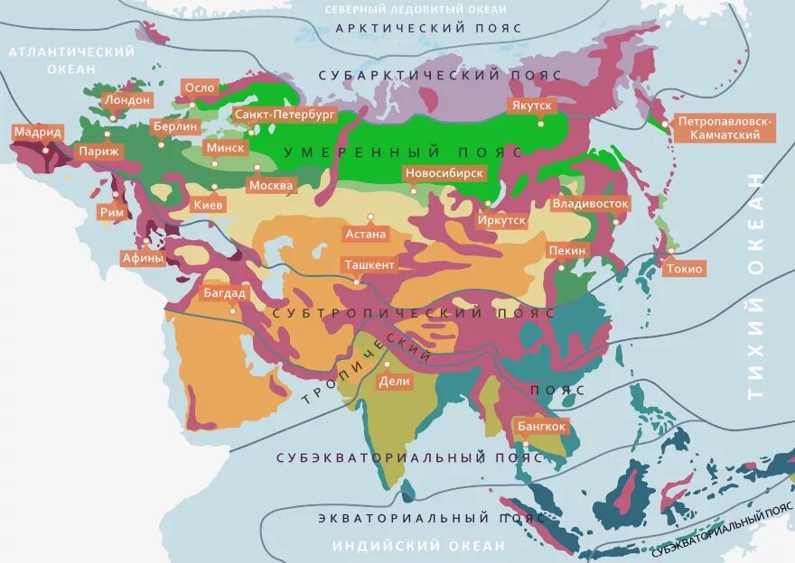 Евразия по отношению к тропикам. Карта природных зон Евразии. Природные зоны материка Евразия. Природные зоны континента Евразия. Природные зоны на материке Евразия на карте.
