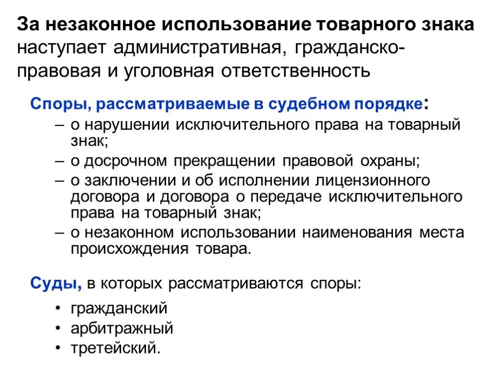 Использование товарного знака. Ответственность за незаконное использование товарного знака. Письмо об использовании товарного знака.