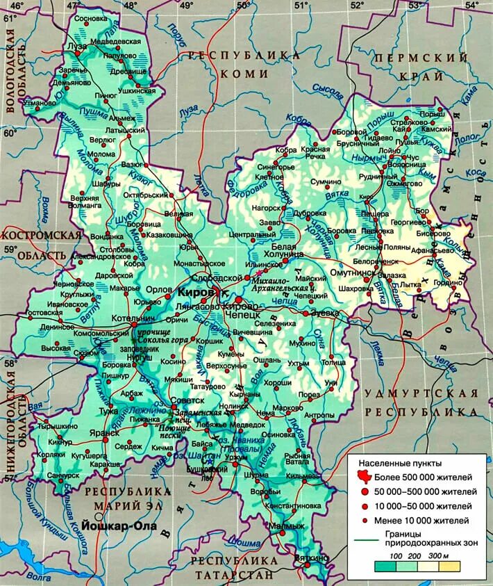 Где на карте киров. Карта Кировской области. Карта рек Кировской области. Физическая карта Кировской области с реками. Подробная карта Кировской области.