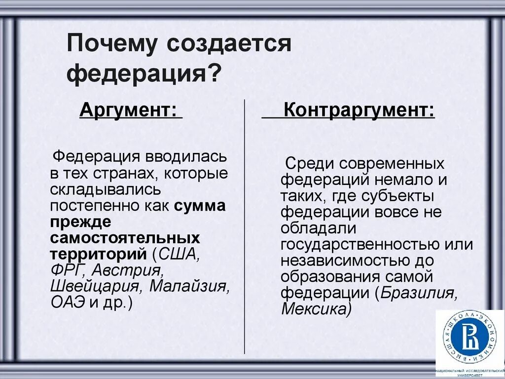 Почему рф федерация. Федерация Аргументы. Россия федеративное государство Аргументы. Зачем создается Федерация.