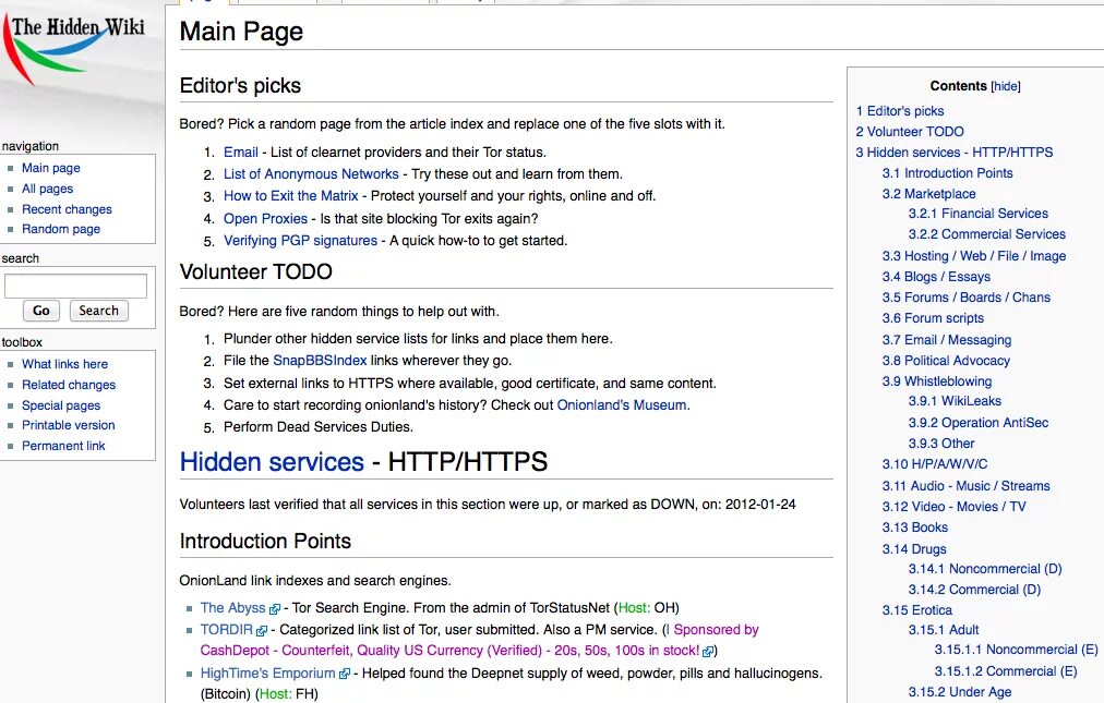 Ссылки на запрещенные сайты в торе.