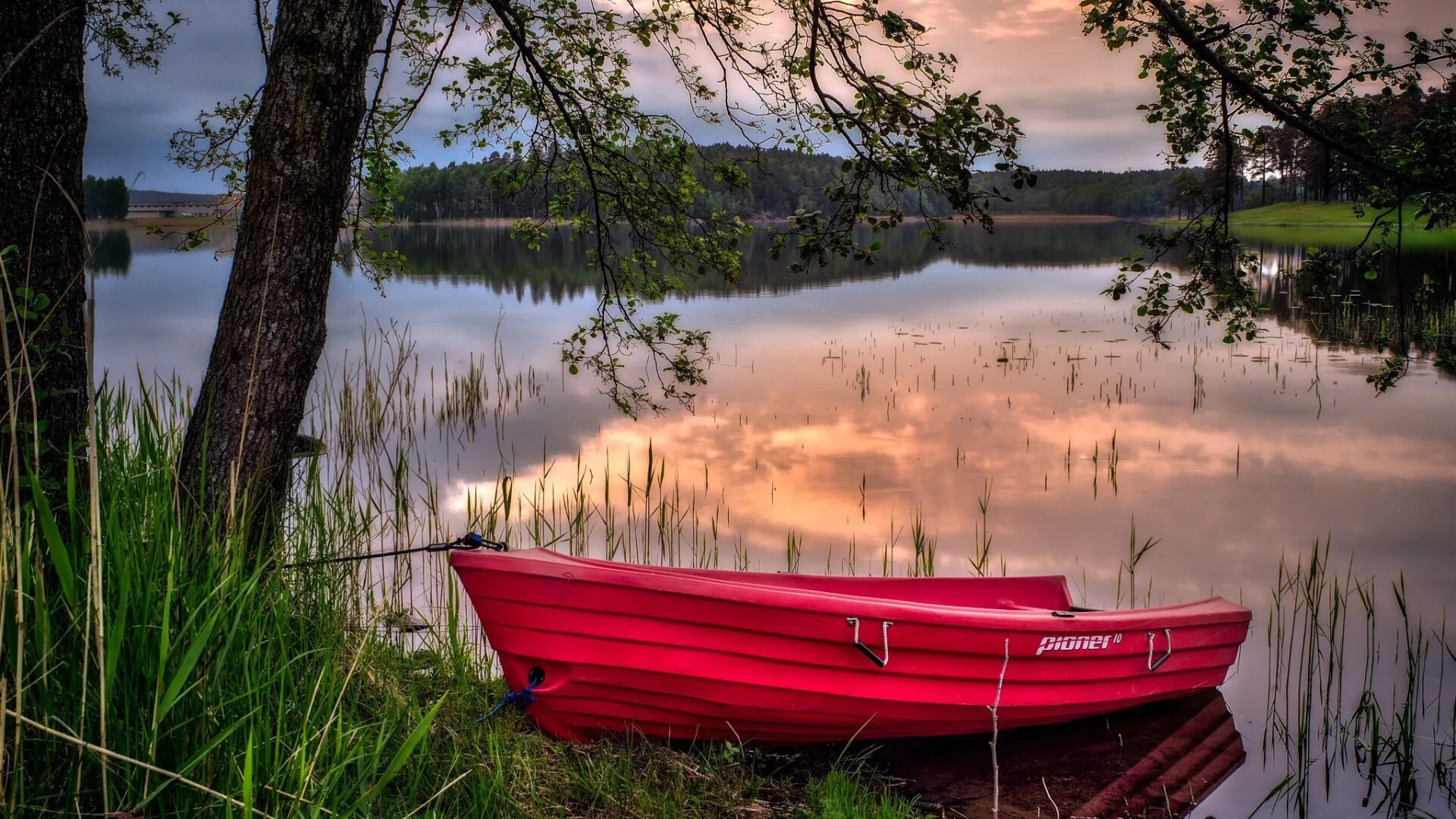 Видео на берегу озера. Андре Косслик лодка озеро. Лодка на реке. Лодка на озере. Красная лодка.