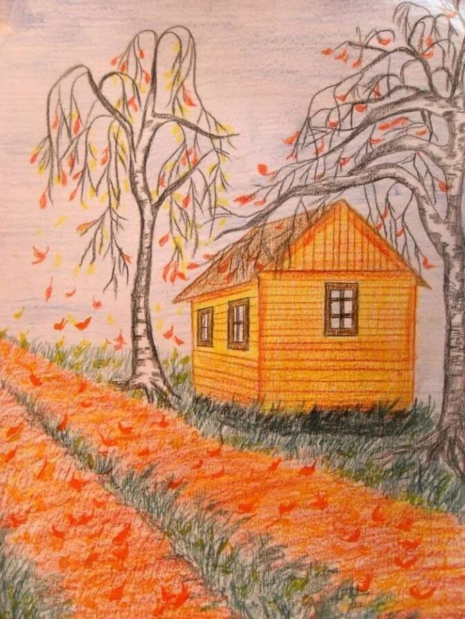 Осень картинки пошагово. Пейзаж цветными карандашами. Осенний пейзаж карандашом. Осенний пейзаж цветными карандашами. Пейзаж цветными карандашами для детей.