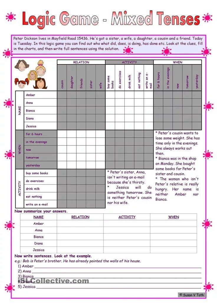 Logic tasks. Tenses game. simple tenses game. logic-games. simple tenses board game.