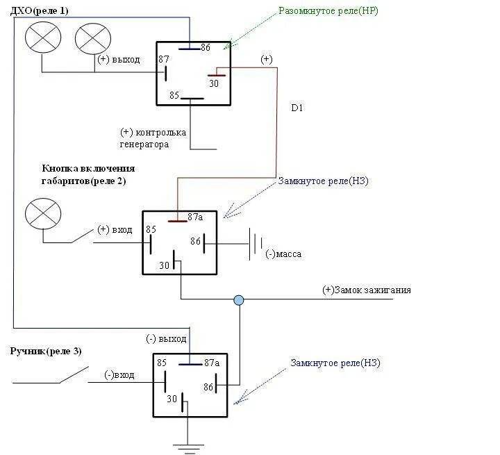 Дхо через генератор. Реле света 5 контактное схема подключения. Схема подключения реле ходовых огней ближнего света. Реле автоматического включения света схема подключения. Схема реле отключения ходовых огней.