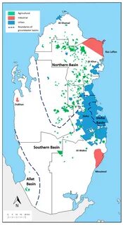 Figure 1. Map of Qatar showing the agricultural lands, urban areas, major i...
