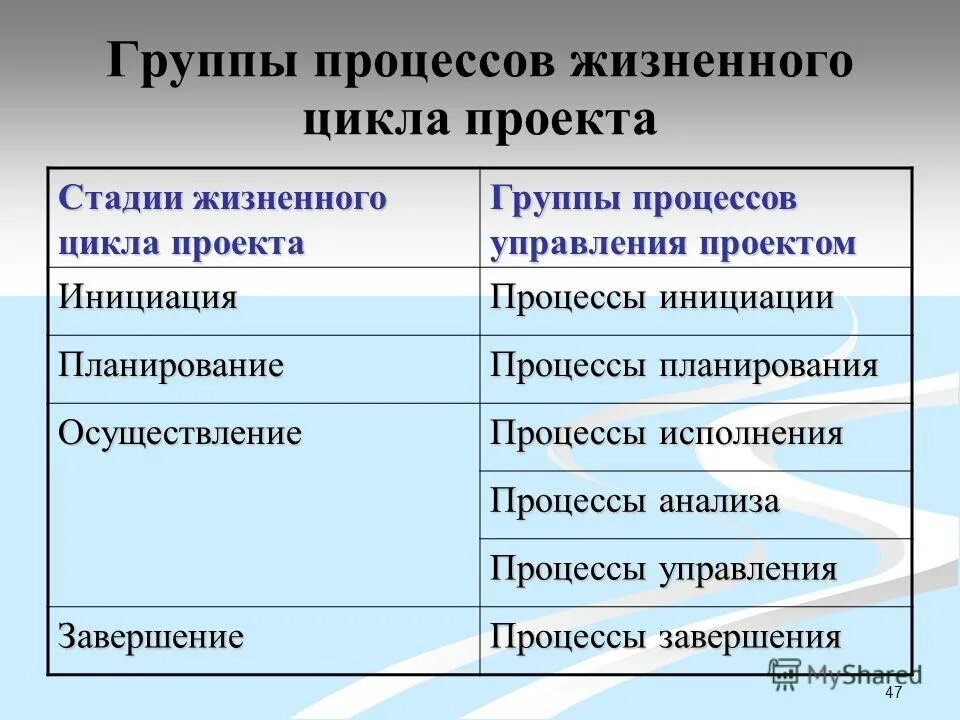 В группу процессов исполнения входит