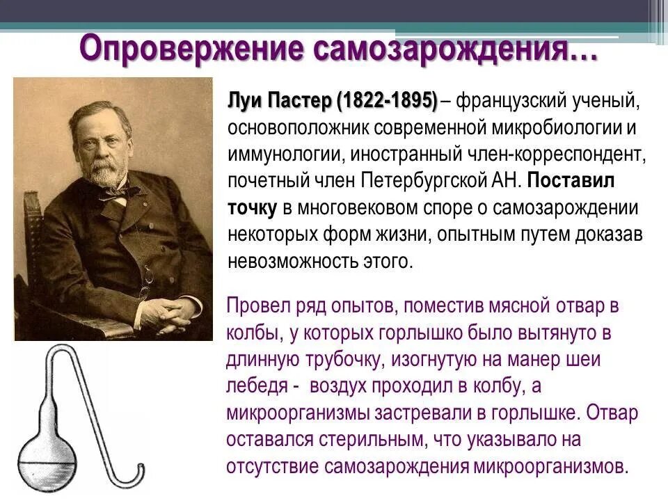 Какие опыты показали невозможность самозарождения жизни. Луи Пастер опровержение самозарождения. Луи Пастер опроверг теорию самозарождения жизни. Гипотеза самозарождения Луи Пастер. Луи Пастер биотехнология.