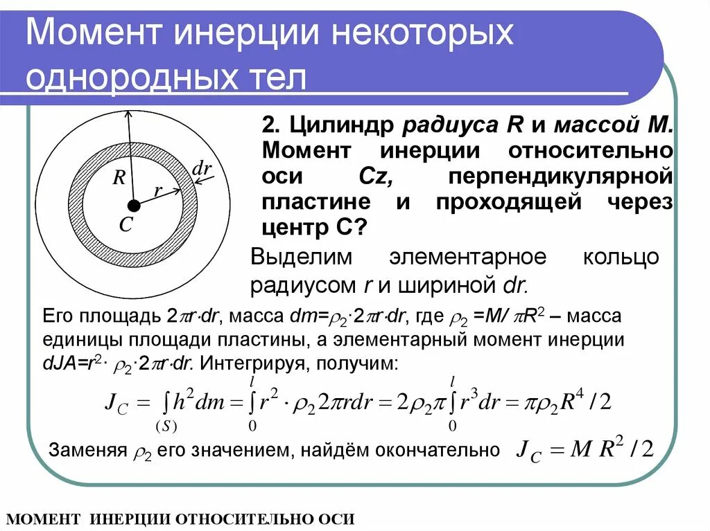 Сохранение момента инерции. Осевой массовый момент инерции. Центр масс цилиндра. Момент инерции однородного диска относительно оси. Момент инерции стержня диска.