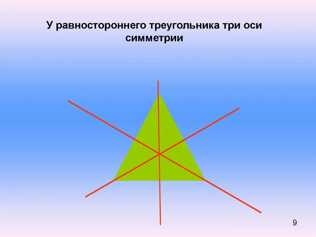 Оси симметрии равностороннего треугольника. У равностороннего треугольника три оси симметрии. Ось симметрии треугольника 3. У равностороннего треугольника 3 оси симметрии.