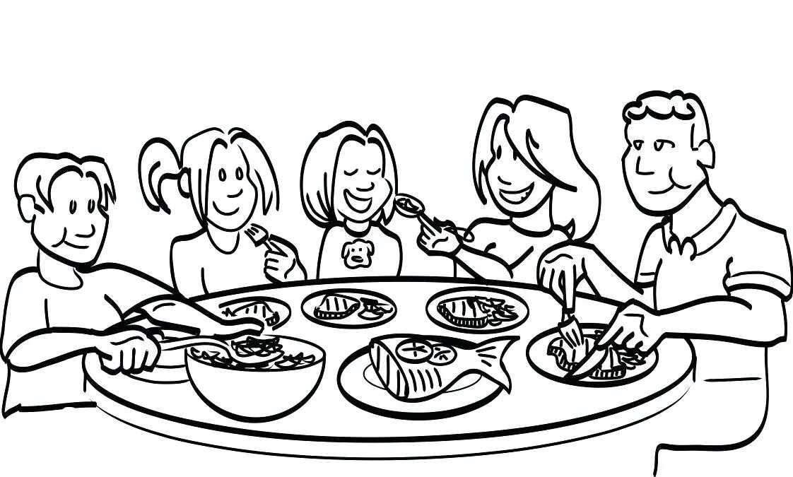 Семья за столом разукрашка. Семья за столом раскраска. Ужин раскраска для детей. Семья ужинает раскраска.