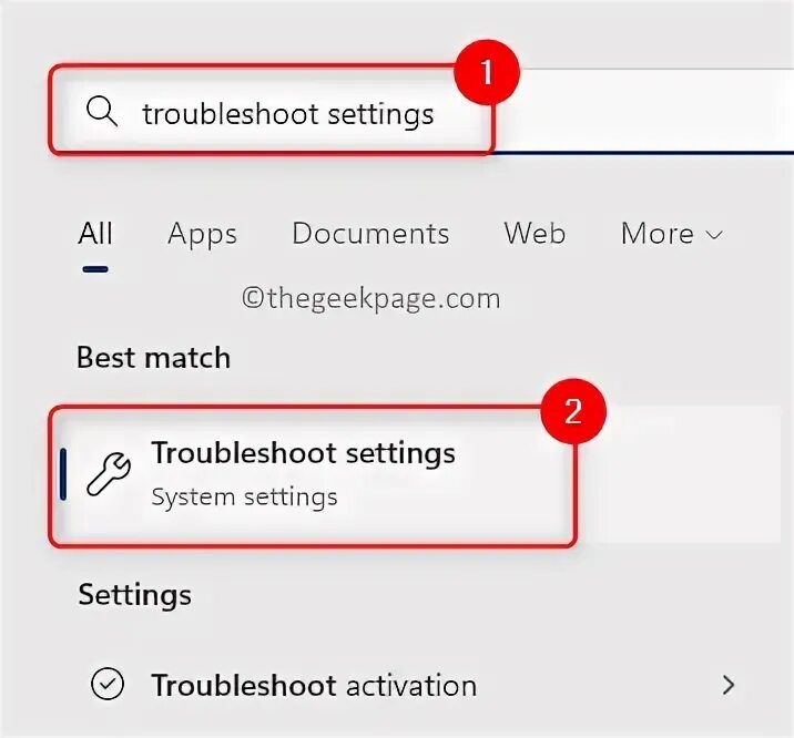 Troubleshoot settings. Troubleshoot settings