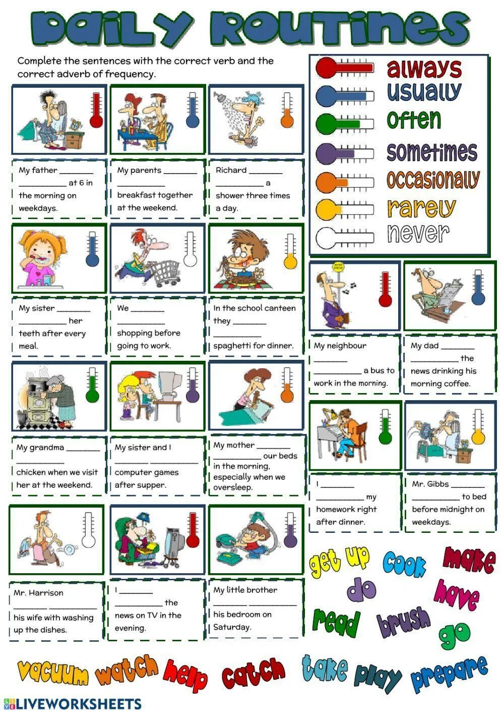 Игры на Daily Routine. Упражнения Daily Routine present simple. Worksheets грамматика. Always usually sometimes never Worksheet. You often do the shopping