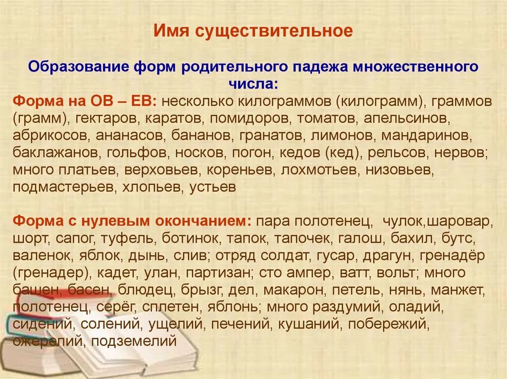 Родительный падеж множественного числа существительных таблица Родительный падеж множественных существительных