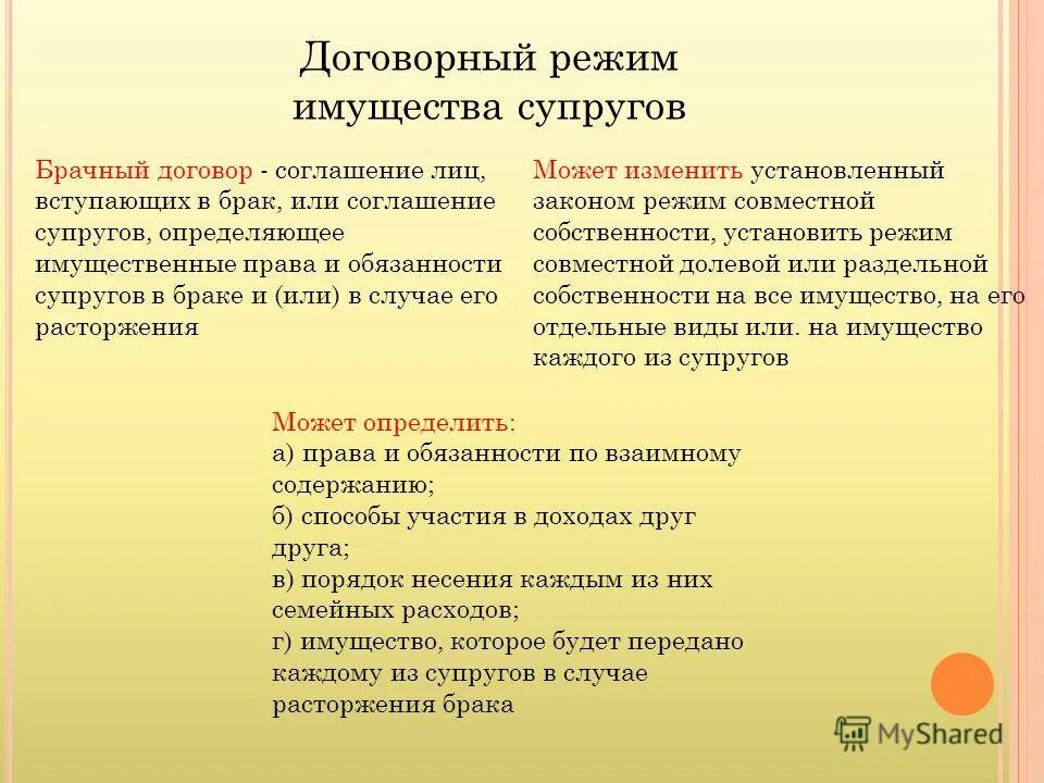 режим имущества в брачном договоре