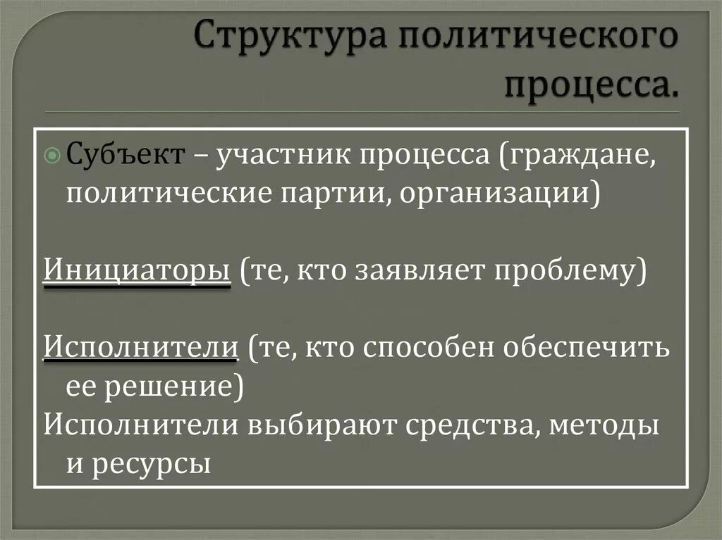 Структура политического процесса. Структура политического процесса, субъекты процесса. Субъекты политического процесса. Субъекты политического процесса исполнители и.