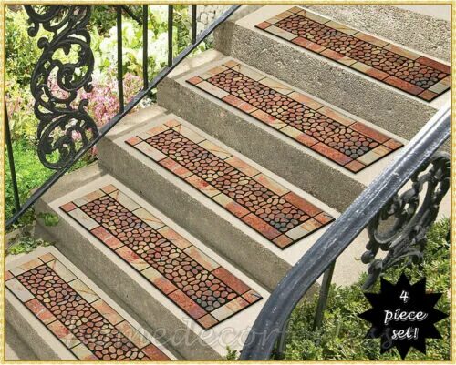 Steps with natural stone carpet on top and slate on the sides. Exterior stairs, 
