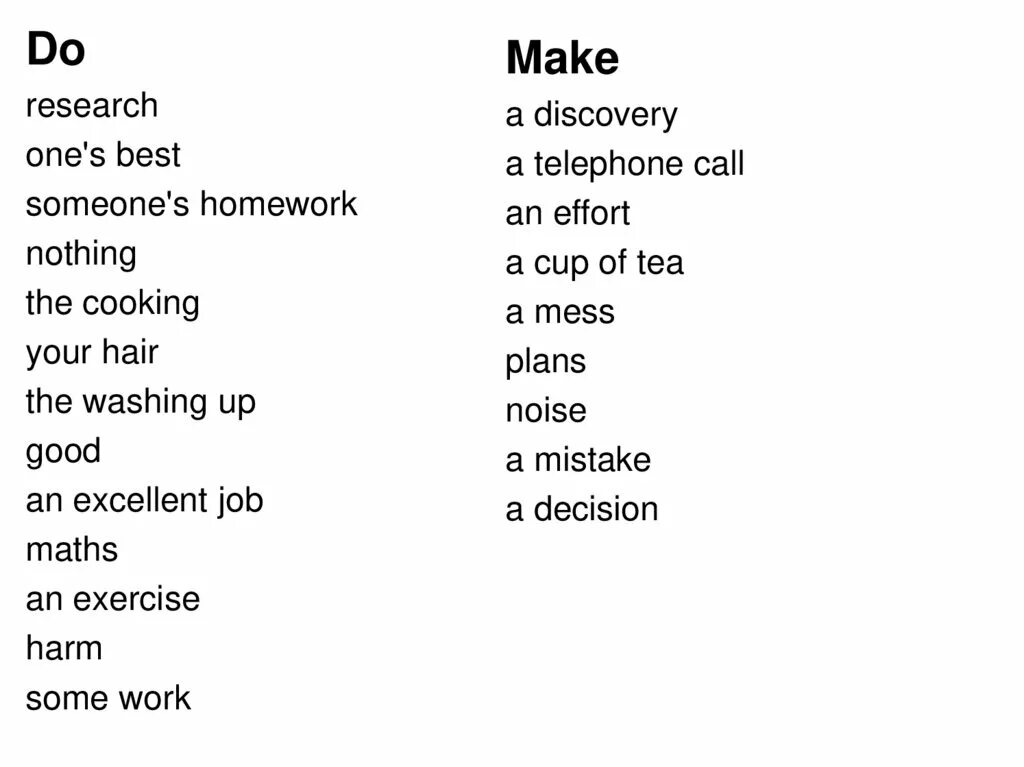 Английский язык make do. Глаголы make и do. Make research или do. Make do таблица. Make Discovery или do.