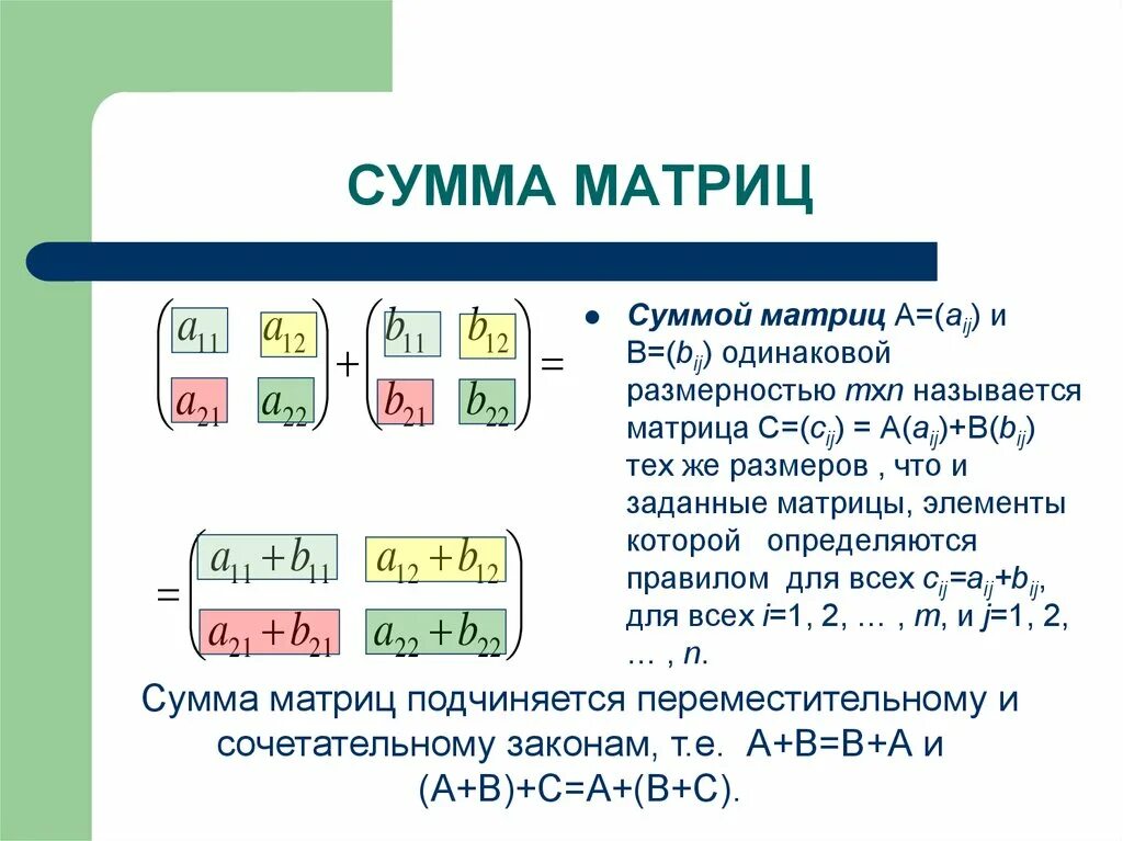 Вычислить сумму элементов матрицы. Сумма матриц формула. Найти сумму элементов матрицы. Сумма элементов матрицы. Суммирование элементов матрицы.