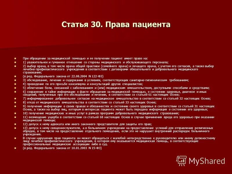 Статья 30 б. Статья о правах пациента.