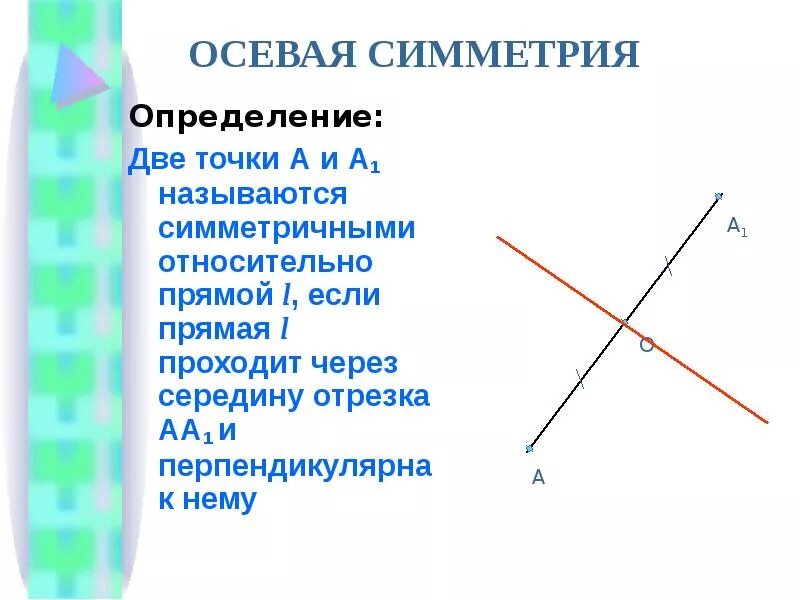 Сколько центров симметрии имеет отрезок. Осевая симметрия. Ось симметрии двух точек. Осевая симметрия двух точек. Ось симметрии прямой.