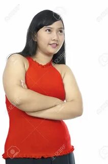 Overweight asian chubby girl isolated over white background - 16008606.