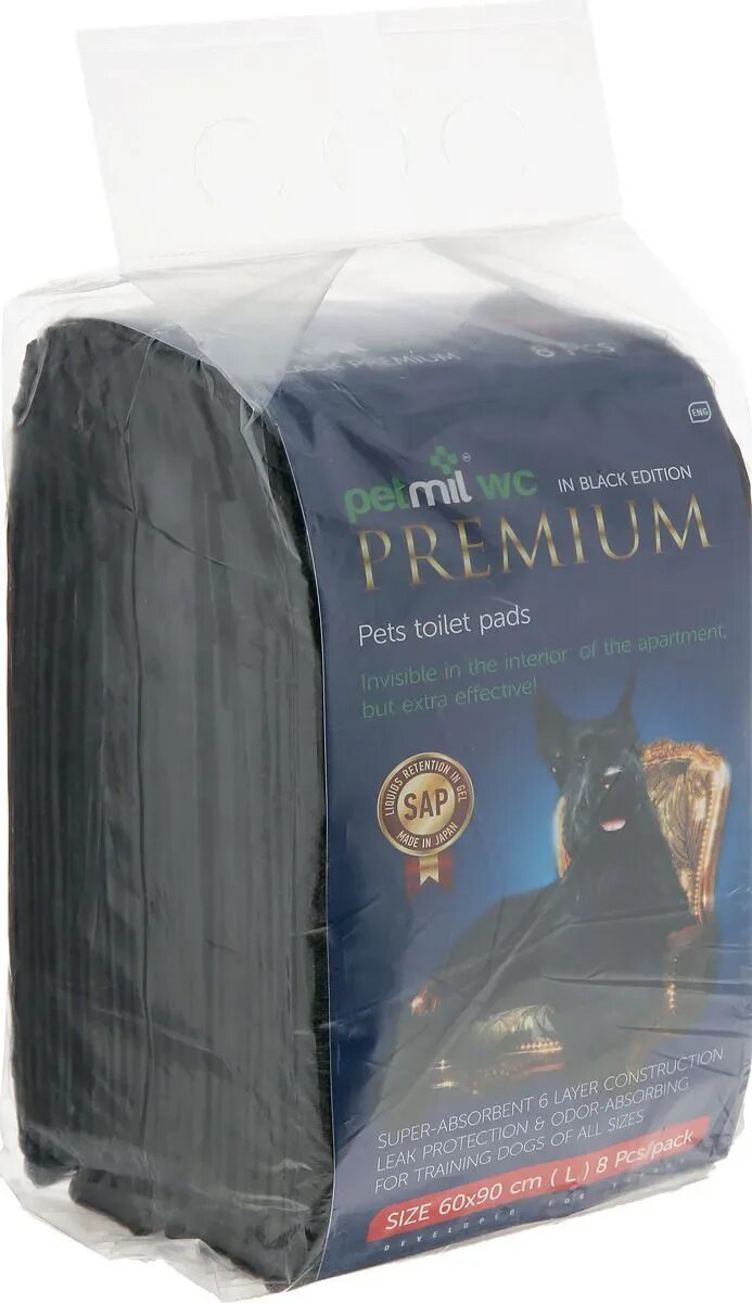 Пеленки для животных Petmil гелевые черные 60*90 8 шт Petmil. Petmil WC Black.