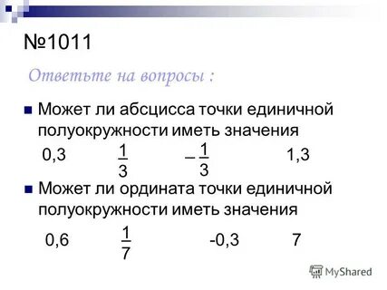 Ордината точки единичной полуокружности
