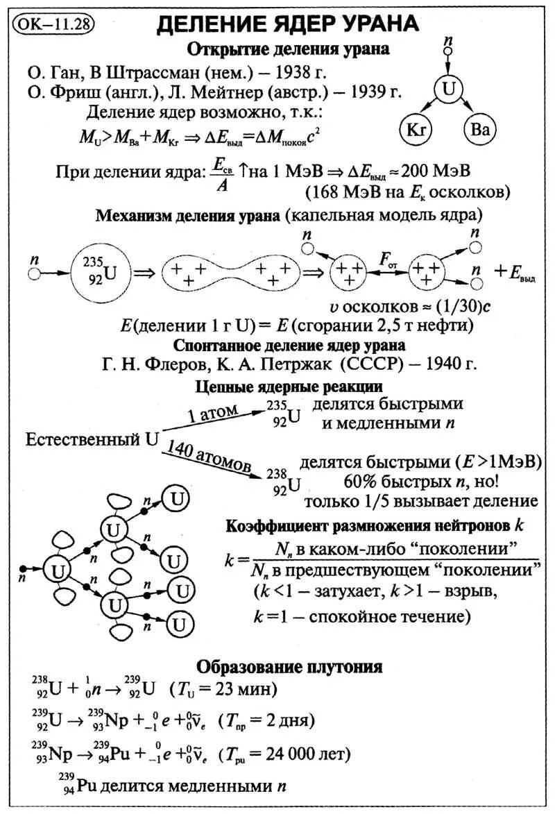 Конспект деление ядер урана