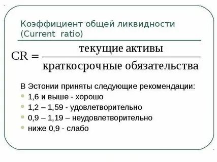 1 коэффициент общей ликвидности