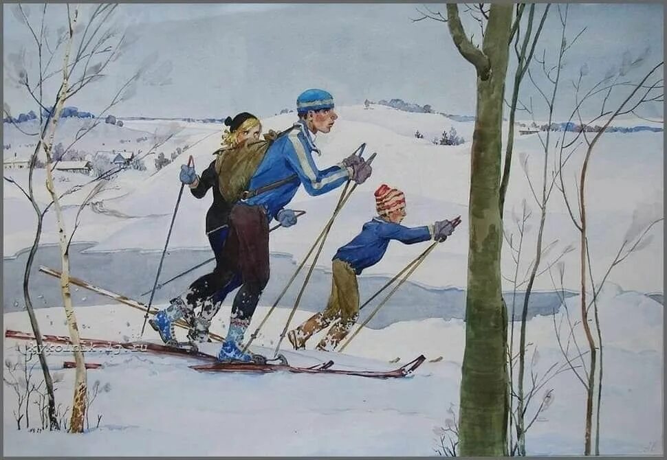 Картина лыжники