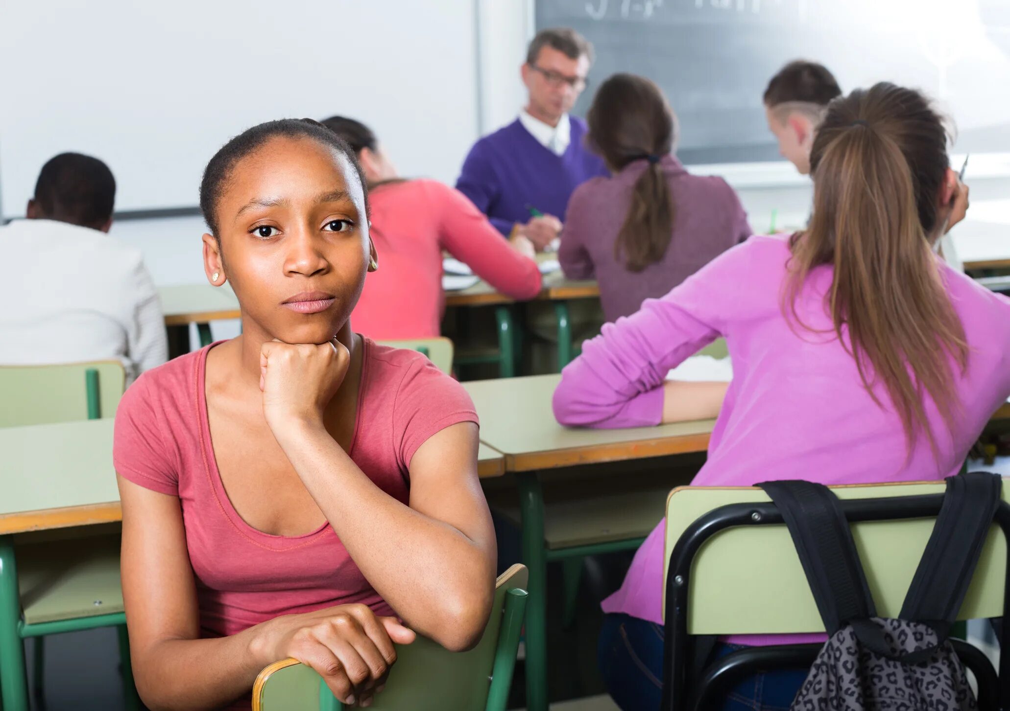 Sad pupil. Sad student. Don't Fight in class. Sad student isolated.