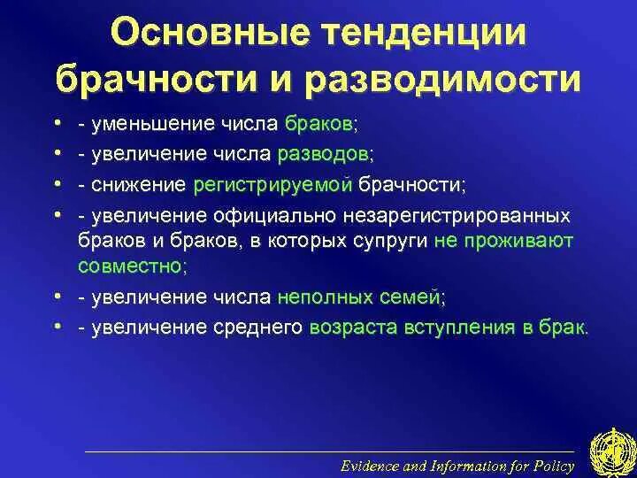 Наблюдается тенденция снижения. Современные тенденции брачности в России. Тенденции разводимости. Факторы разводимости. Факторы разводимости в демографии.