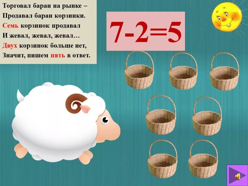 Давай посчитаем а 4. Торговал баран на рынке. в. степанов давай посчитаем. игра «давай положим в корзинку…». баран торгует на рынке рисунок.