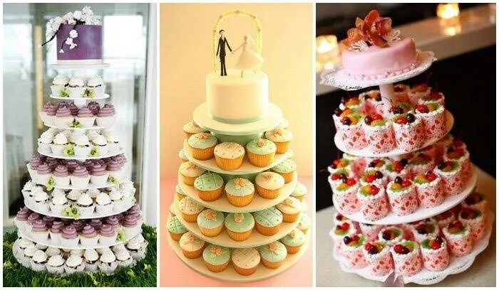 Сколько надо на свадьбу. Торт из капкейков на свадьбу. Свадебный торт с пирожными. Свадебный торт с капкейками. Торт с пирожными на свадьбу.