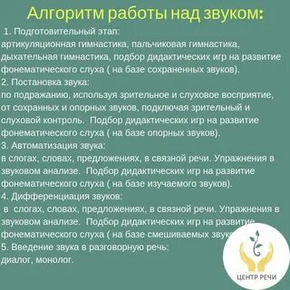 Этапы работы по постановке звука