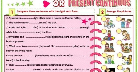 Complete the sentences with the right verbs. Worksheet for children and Beginner - Tenses (p4) ответы. Complete the sentences with ing forms. Complete the sentences this these. Complete with always ago